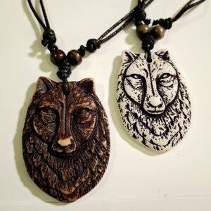 Wolf head necklace adjustable cord unisex